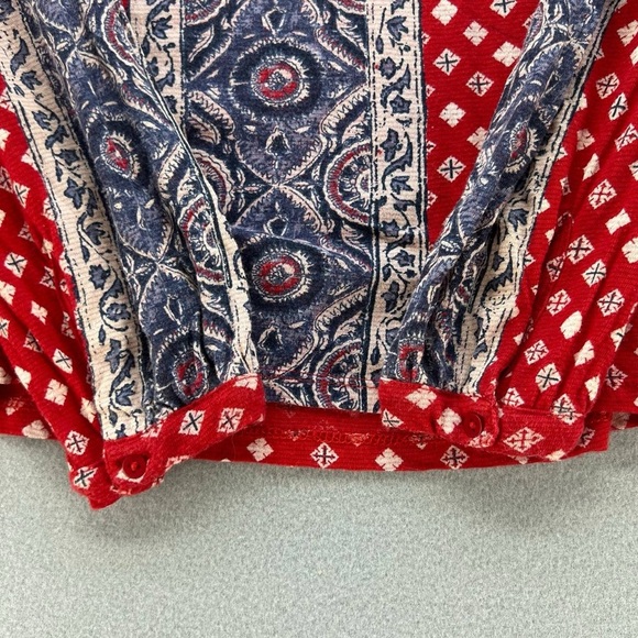 Lucky Brand Multicolored Patterned V Neck Long Sleeve Red Shirt Women’s Size S - Picture 8 of 13